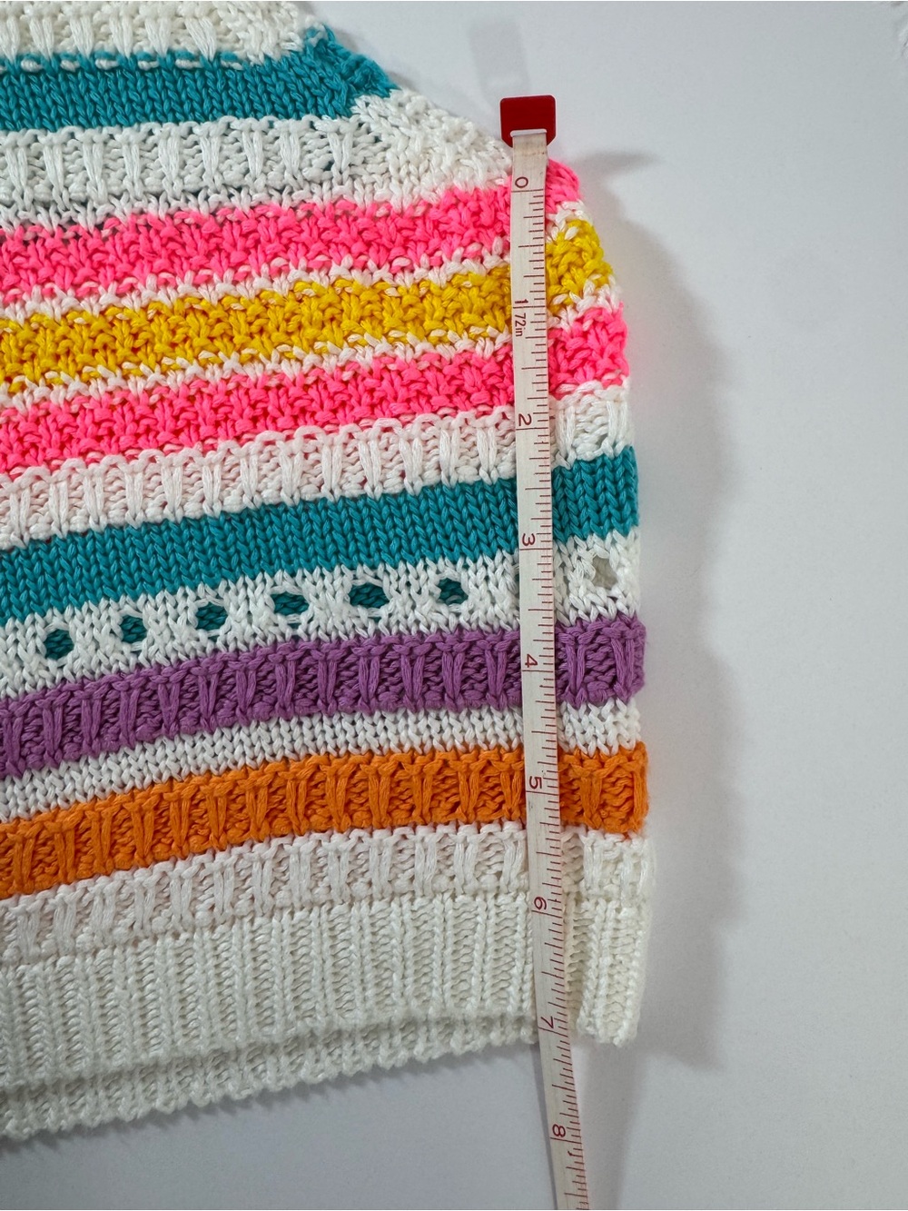Crochet Halter Crop Top with Multicolor Stripes - White - Picture 9 of 14